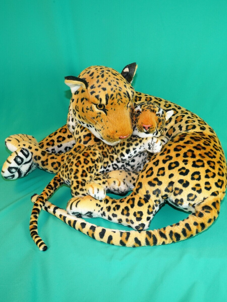 Мягкая игрушка Леопард с детенышем реалистичный 96 см. #1