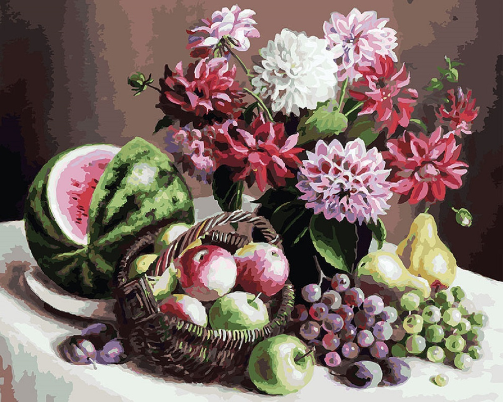 Набор для творчества Белоснежка картина по номерам на холсте Георгины и фрукты 40 на 50 см  #1