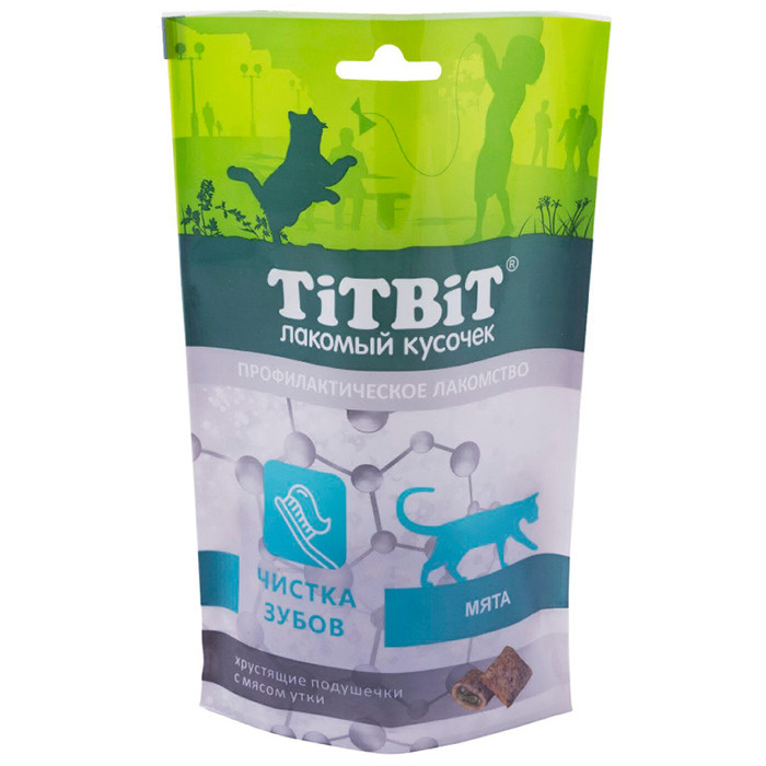 TITBIT Хрустящие подушечки для кошек с мясом утки для чистки зубов, 60 гр  #1