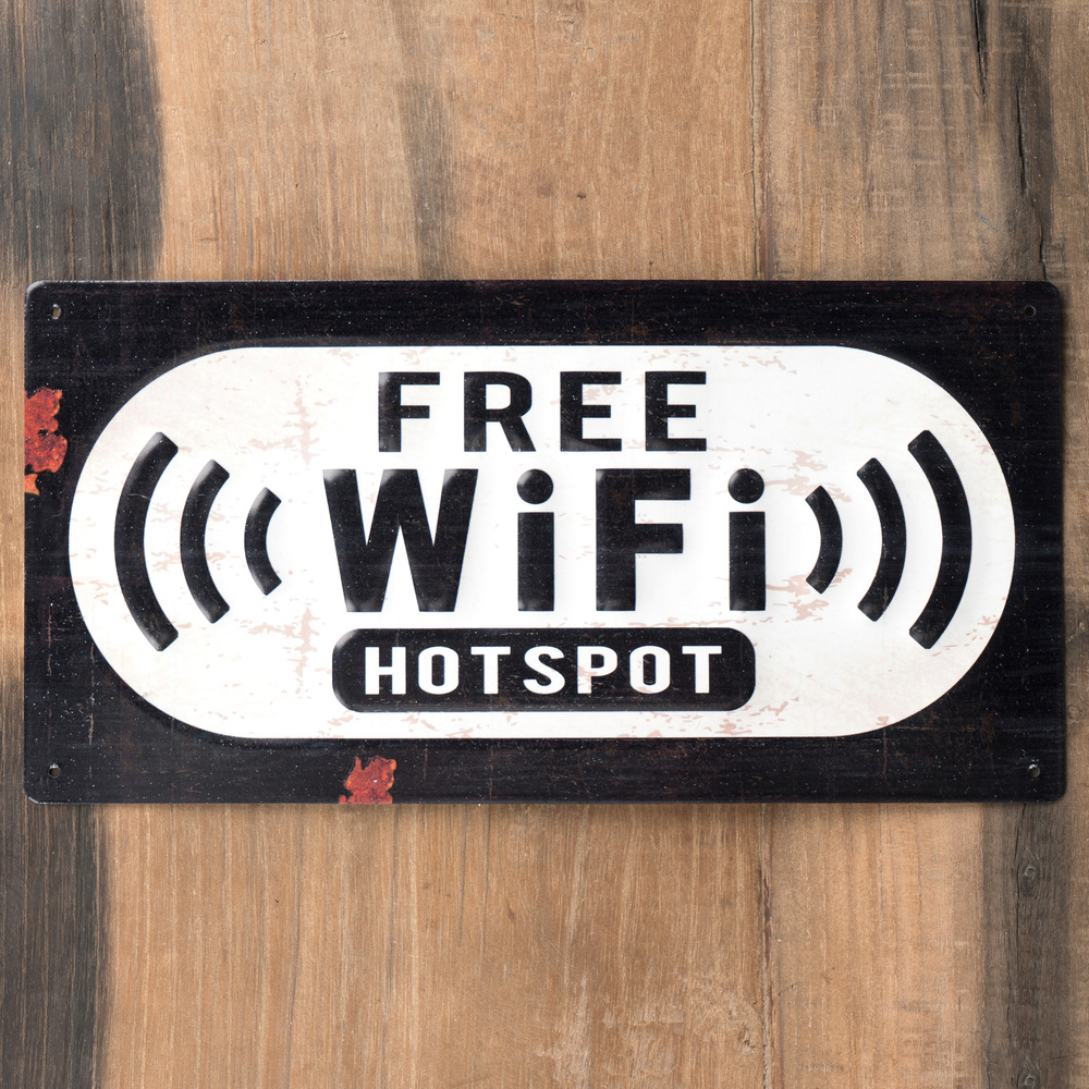 Табличка Plaque Metal Free Wifi Hotspot Fond Blanc/Noir #1