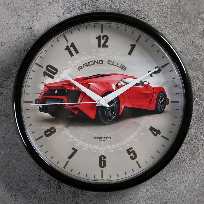 Часы настенные, интерьерные Гоночный автомобиль , d-22.5 см, бесшумные, красные  #1