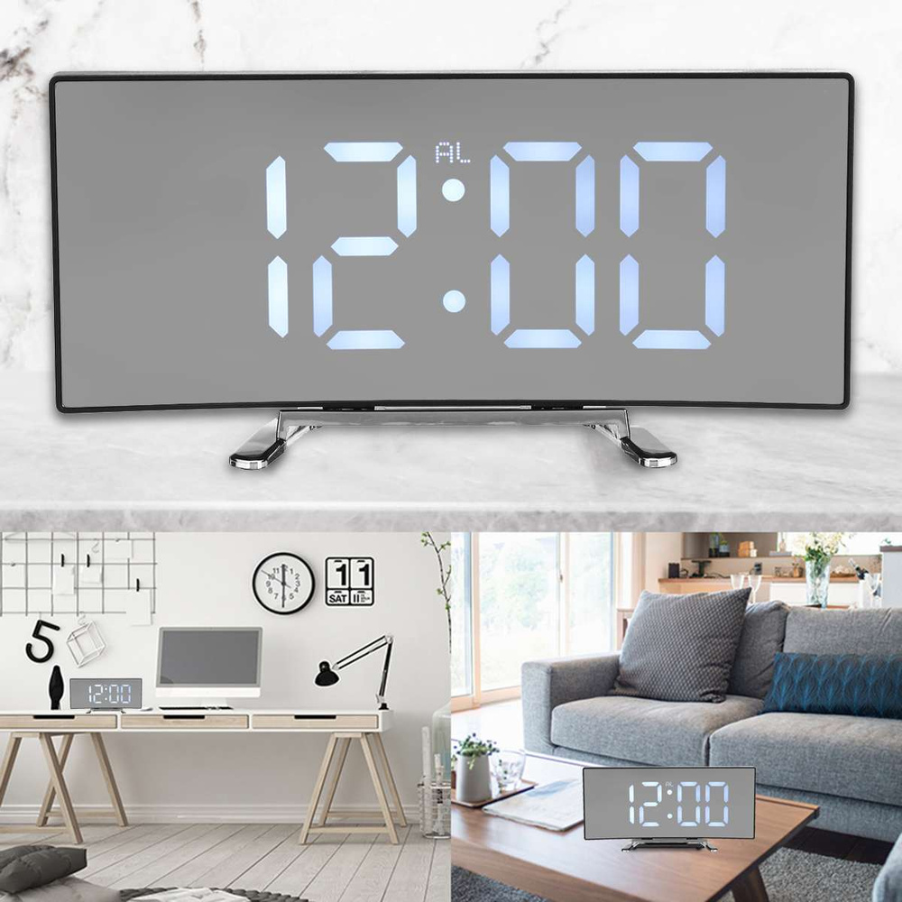 Цифровой будильник изогнутый светодиодный экран настольные настольные часы домашний декор светодиодные #1