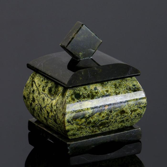Шкатулка Малый ларчик, 5х5х6 см, натуральный камень змеевик  #1