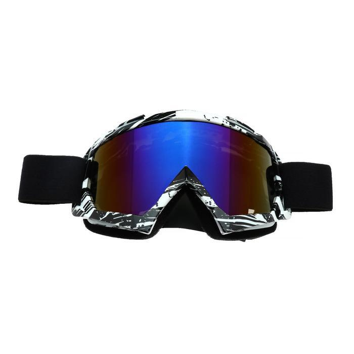 Очки-маска для езды на мототехнике, стекло сине-фиолетовый хамелеон, черно-белые, ОМ-18  #1