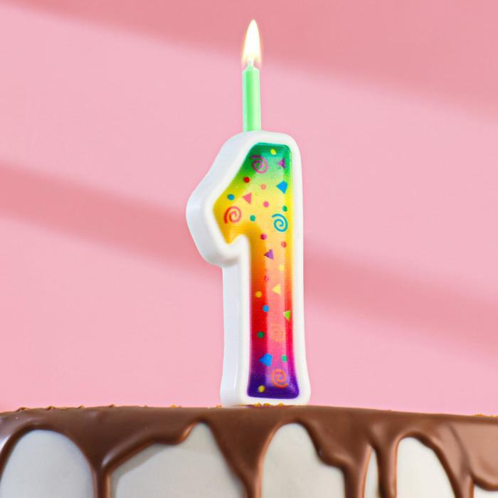 Свечи для торта  "Цветное пламя" цифра "1", разноцветный #1
