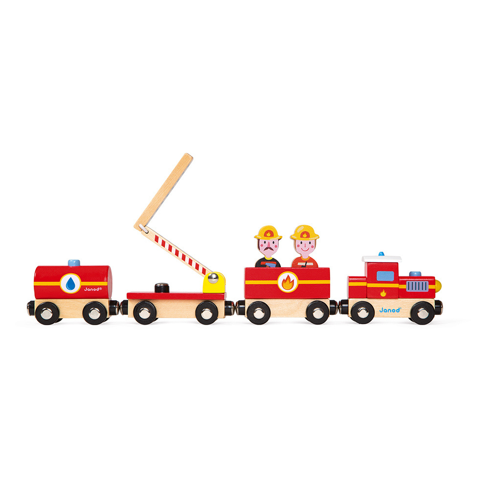 Поезд на магнитах Janod Пожарные с деревянными фигурками #1