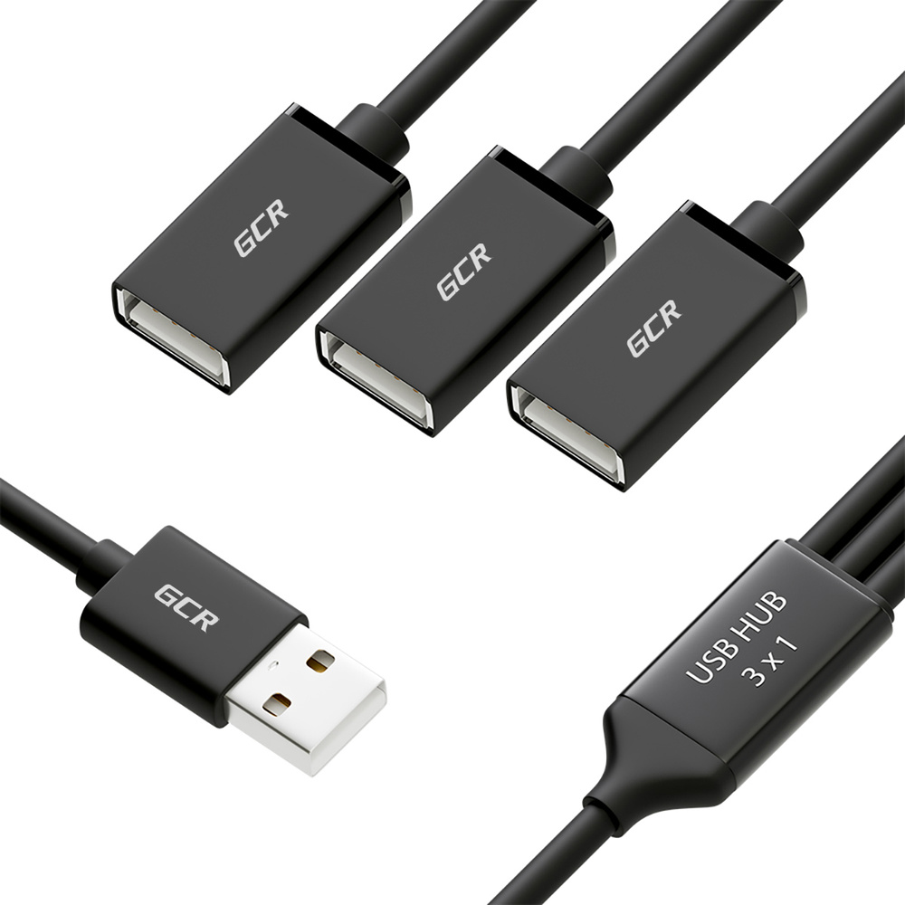 USB Хаб разветвитель USB на 3 порта гибкий 35 см для 3-х устройств одновременно AM / 3 х AF черный  #1