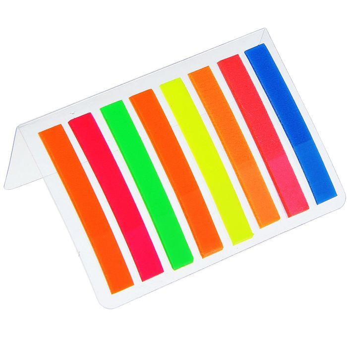 Блок-закладки с липким краем 5 мм х 45 мм, пластик, 21 лист, в блистере, 8 цветов, разноцветный  #1