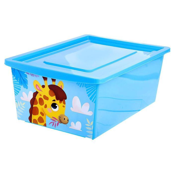 Ящик для игрушек, с крышкой, "Веселый зоопарк", объём 30 л, цвет голубой  #1