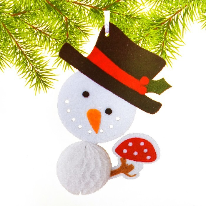 Набор для создания подвесной ёлочной игрушки из фетра и бумаги гофре "Снеговик в шляпе"  #1
