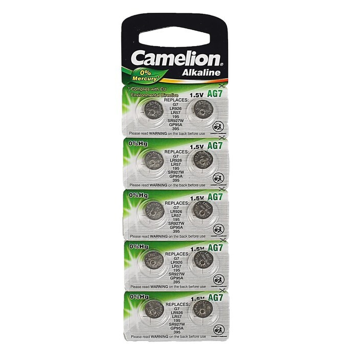 Батарейка алкалиновая Camelion Mercury Free, AG7 (395, LR926)-10BL, 1.5В, блистер, 10 шт.  #1