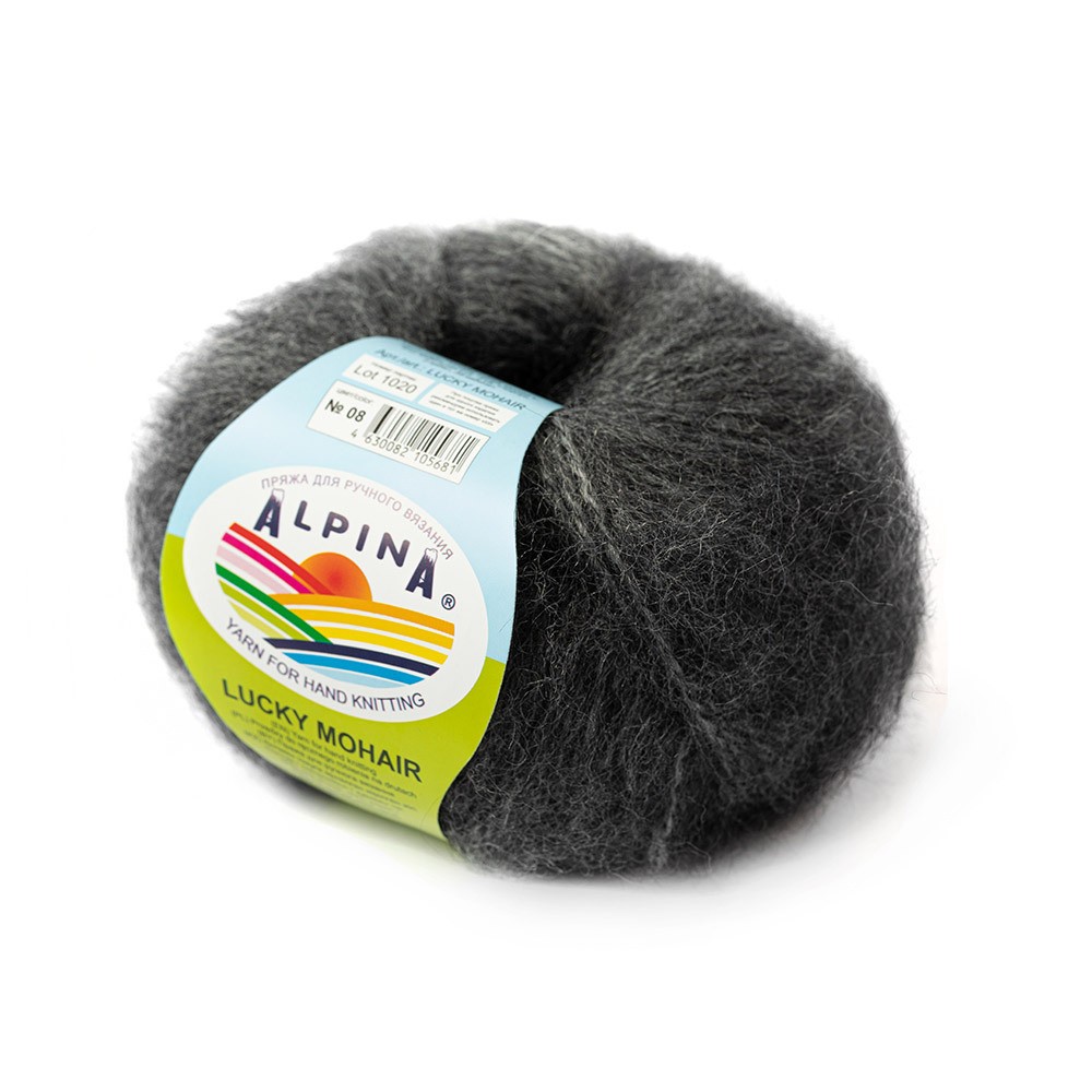 Пряжа ALPINA "LUCKY MOHAIR" 60% кид мохер, 40% акрил 50 г 150 м №08 т.серый меланж  #1