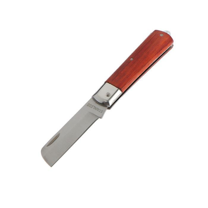 Нож универсальный складной ТУНДРА, деревянная рукоятка, прямое лезвие, нержавеющая сталь  #1