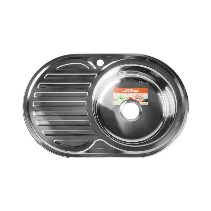 Мойка кухонная Accoona AB5077-R, врезная, правая, толщина 0.6 мм, 770х500х165 мм, глянец  #1