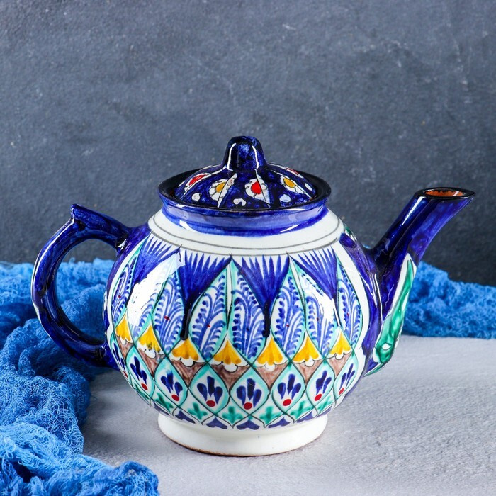 Чайник Риштанская Керамика "Узоры", 1000 мл, синий #1