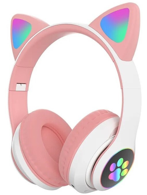 Cat Ear Headphones - B-30 Розовые. Беспроводные bluetooth наушники кошачьи ушки, лапки светящиеся.  #1
