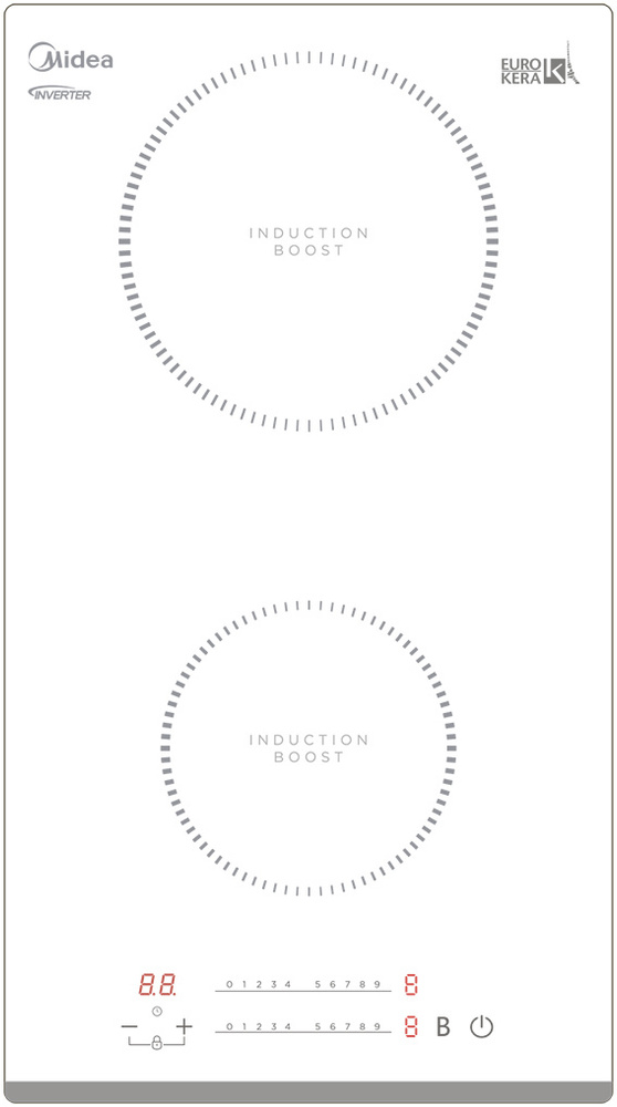 Встраиваемая индукционная панель Midea MIH32730FW, независимая, 2 конфорки, 9 уровней, белая  #1