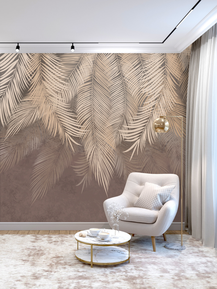 АРТ ФОТООБОИ / Фотообои 300 х 270 см "Листья пальмы"/ обои на стену, в гостиную, зал, спальню  #1