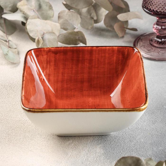 Салатник керамический квадратный Сапфир , 14 5,5 см, цвет оранжевый  #1