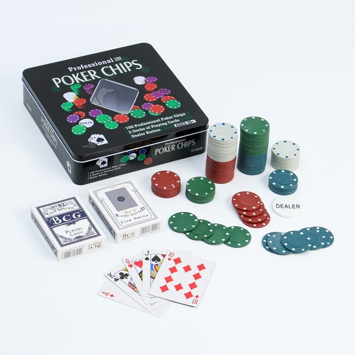 Покер, набор для игры (карты 2 колоды, фишки 100 шт.), без номинала 20 х 20 см / 288707  #1