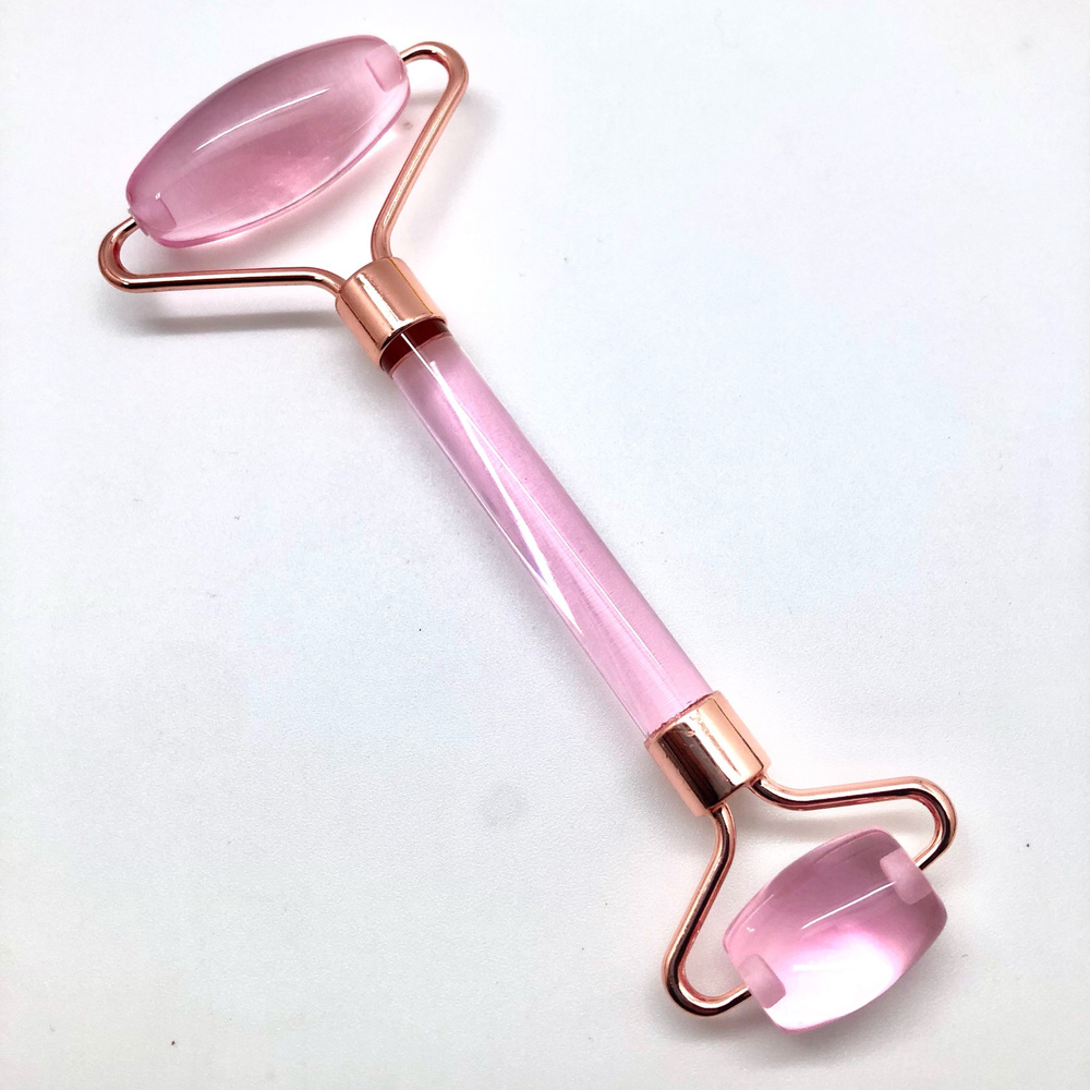 Массажер-роллер для лица двусторонний из розового стекла, декоративная ручка с цветами Gl01-2  #1