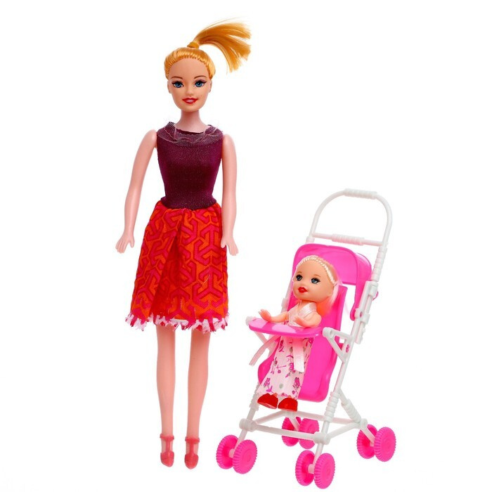 Кукла-модель "Мама с дочкой" с коляской #1