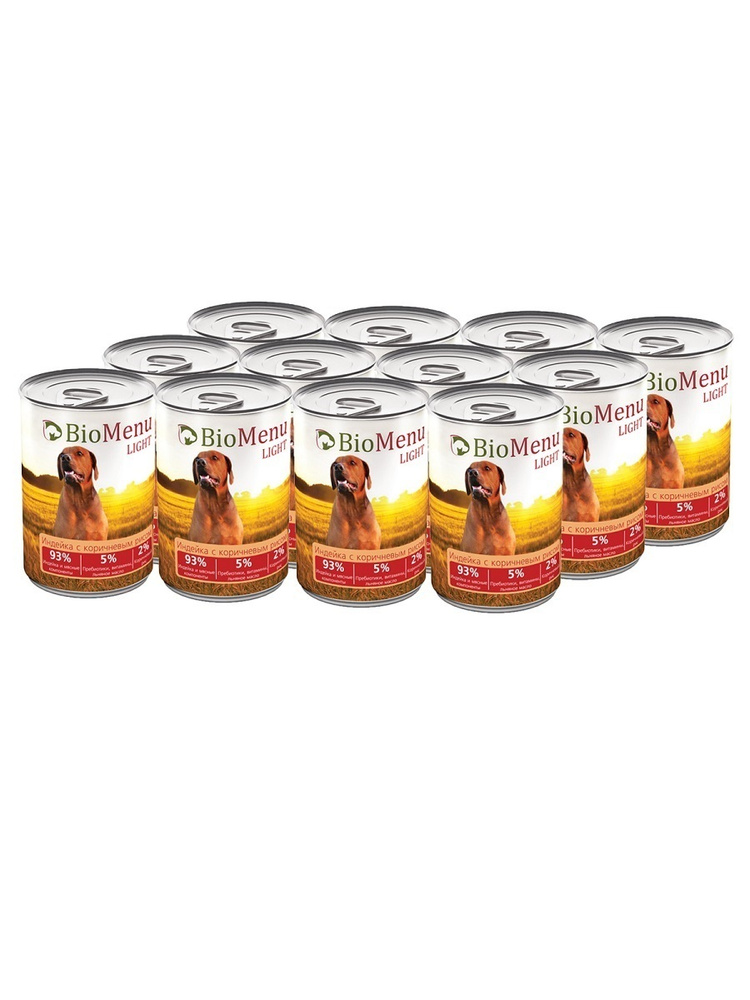 BioMenu LIGHT Консервы для собак Индейка с коричневым рисом 93%-МЯСО 410г х 12шт  #1