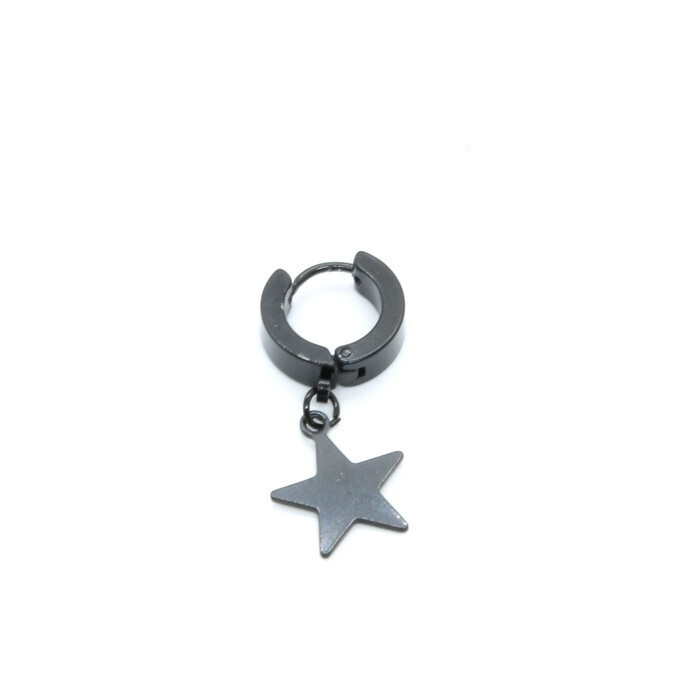 Серьга на защелке на мочку уха (сережка - кликер) черная с подвеской в виде звезды  #1