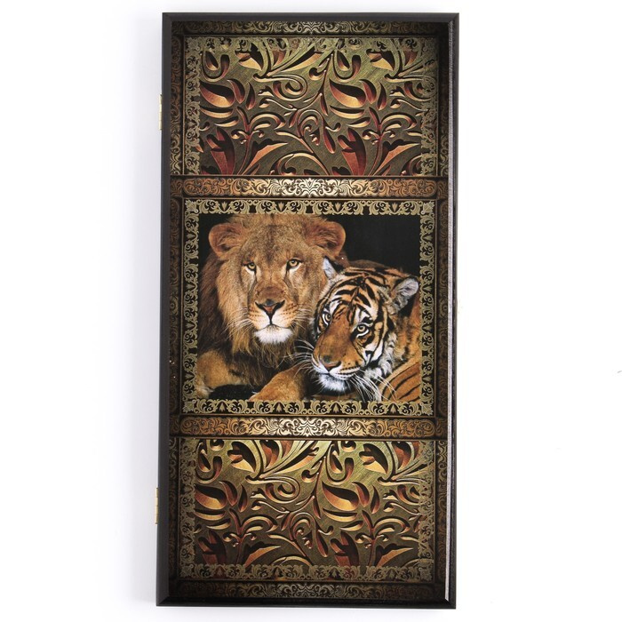 Нарды "Лев и тигр", деревянная доска 50 x 50 см, с полем для игры в шашки / 7559144  #1