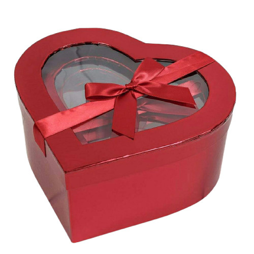 Набор подарочных коробок, Сердце красное с прозрачной крышкой и бантом, 3шт (красный)  #1