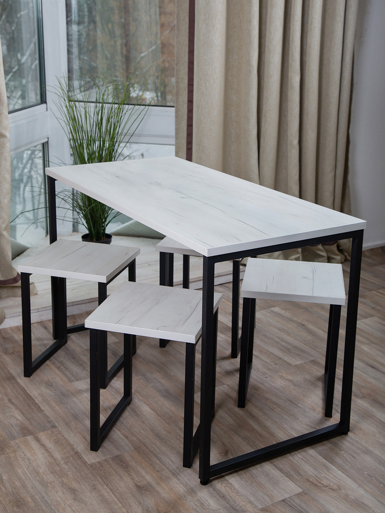 Стол обеденный нераскладной 120х60см древесно-белый/черное подстолье  #1