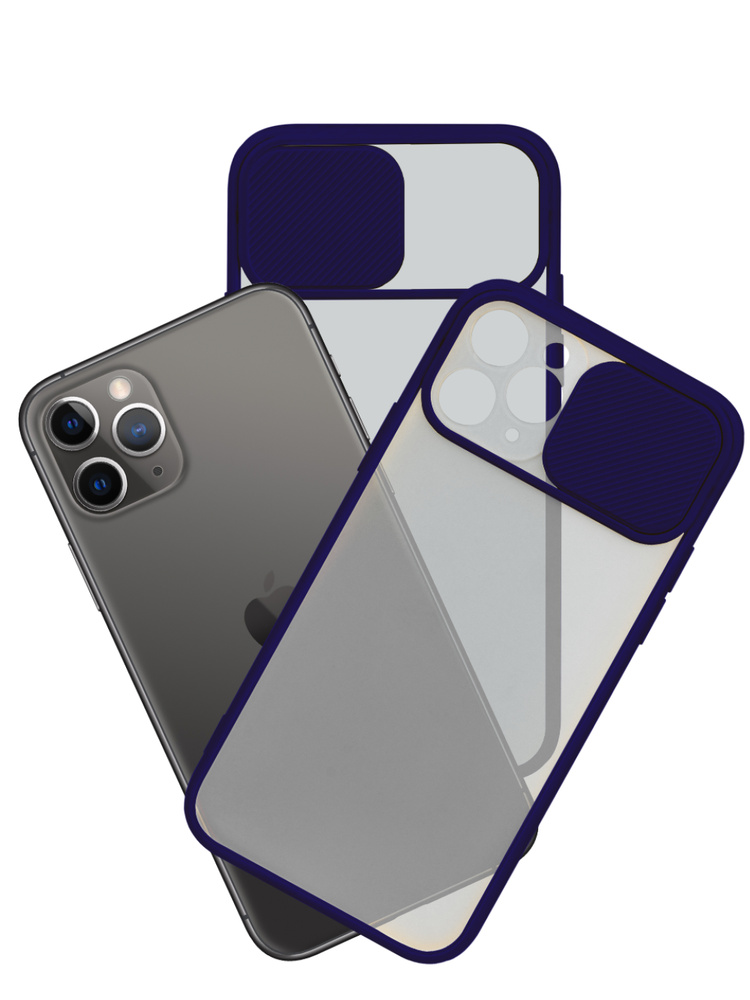 Чехол для iPhone 11 PRO накладка силиконовая полупрозрачная с шторкой для защиты камеры  #1