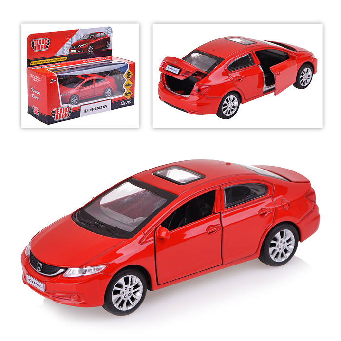 Машина металл, Honda Civic, 12см (открыв. двери, красный) инерц, в коробке  #1