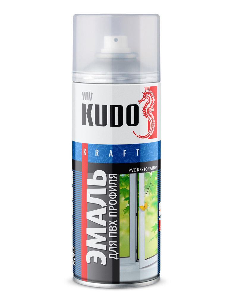 Краска акриловая аэрозольная в баллончике для ПВХ профиля белая KUDO полуматовое покрытие, 520 мл / для #1