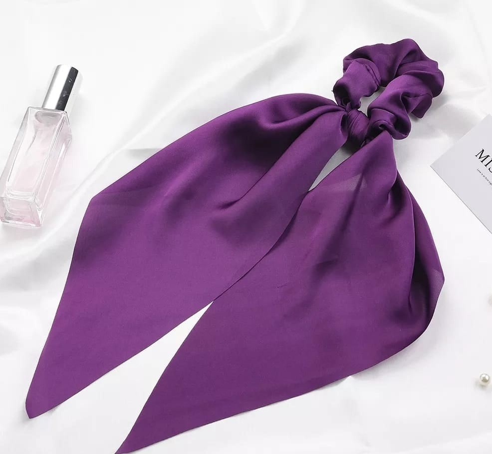 Женская резинка для волос с шелковым платком, Резинка с платком для волос (фиолетовый)  #1
