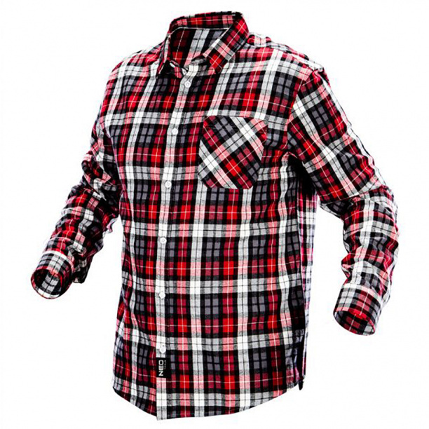 Рубашка мужская NEO фланелевая красно-серо-белая клетка 48-50 L  #1