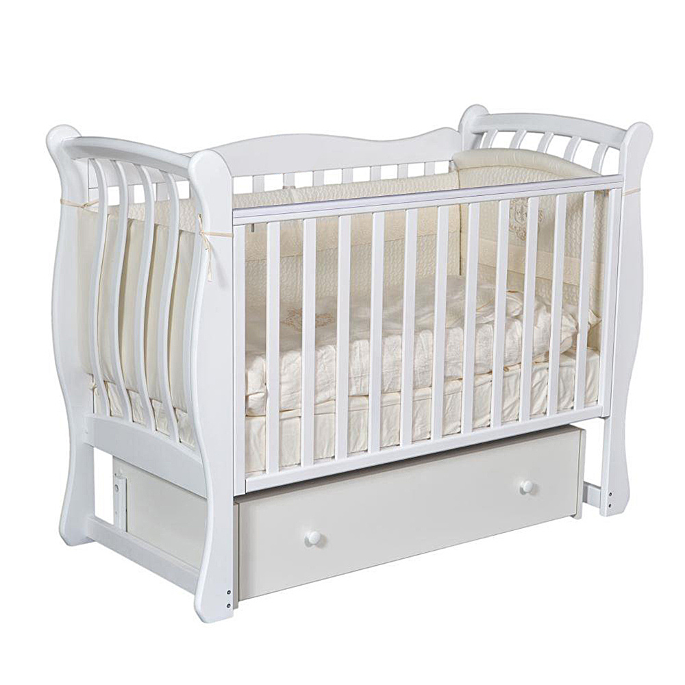 Кроватка детская Антел Luiza-3 для новорожденных с универсальным маятником, автостенкой и ящиком, массив #1