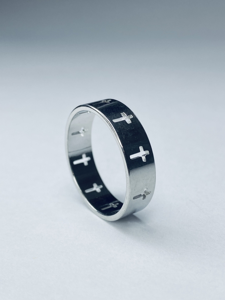 Кольцо серебряного цвета из нержавеющей стали с крестами  #1