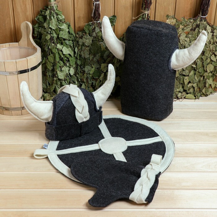Набор банный 4 предмета Викинг Шапка, коврик, портфель, рукавица  #1