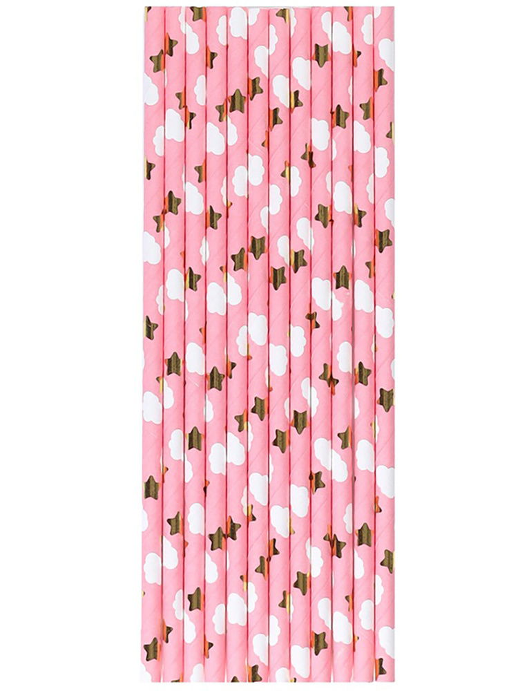 Одноразовые трубочки бумажные для коктейлей Riota Облака, розовые, набор 12 шт  #1
