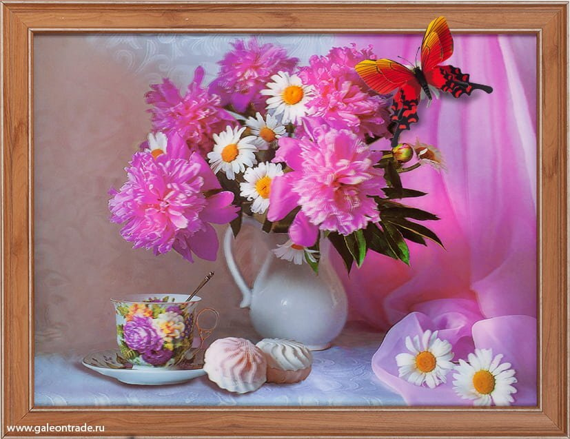 Картина 5D, 30х40 букет с бабочкой #1
