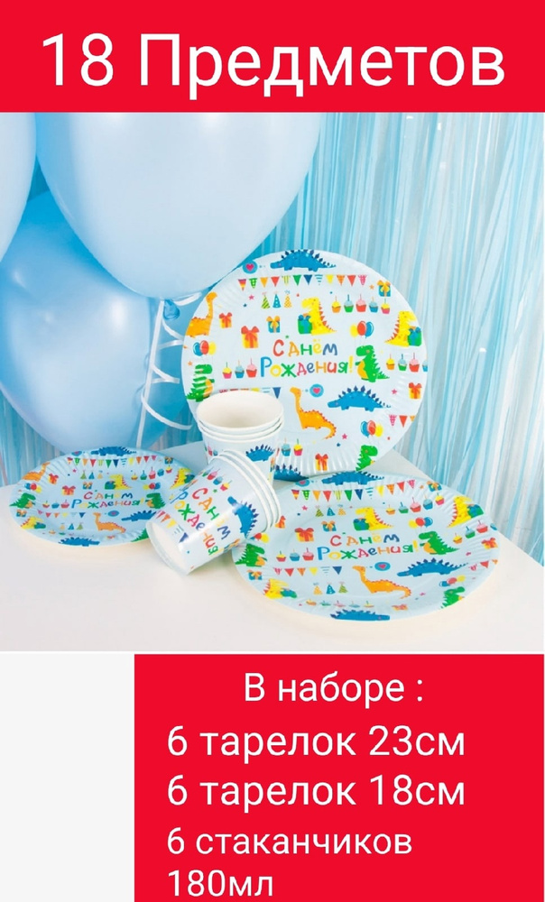 Одноразовая посуда для праздника на день рождения детская / Одноразовые тарелки и стаканы, Набор для #1