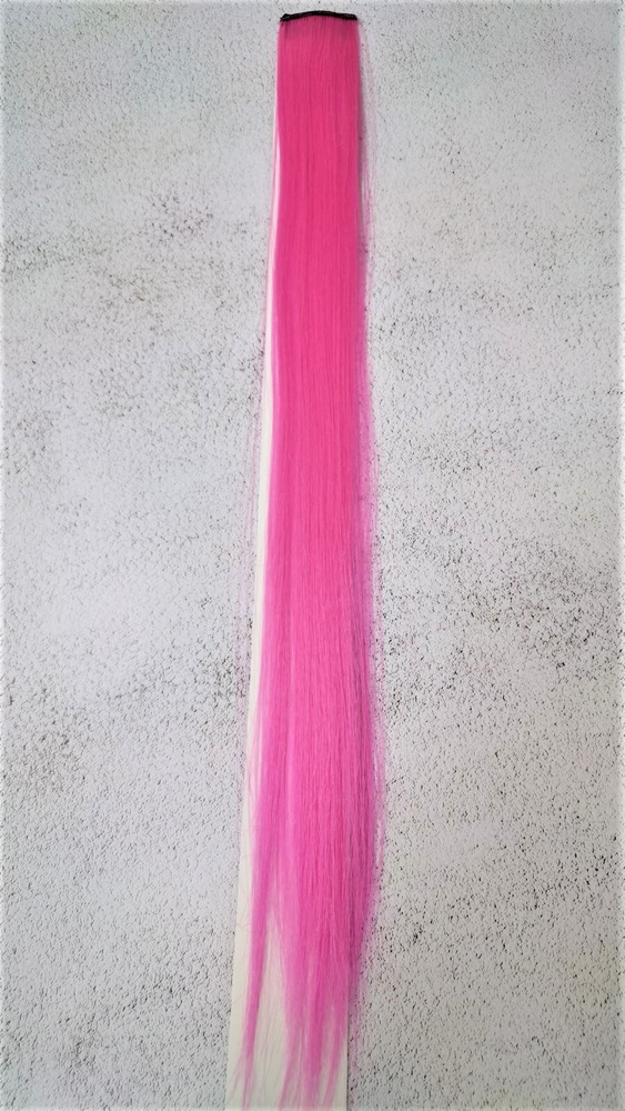 Прядь волос однотонная на заколке, светящаяся в темноте, розовый  #1