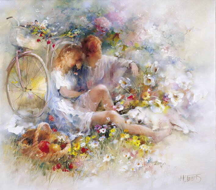 Картина по номерам на холсте 40х50 см на подрамнике "Влюбленные среди цветов. Виллем Хайенраетс" DVEKARTINKI #1