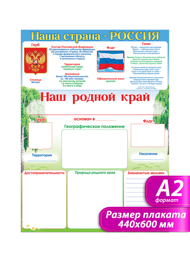 Плакат патриотический "Наша страна-Россия!", 44х60, А2, картон.  #1