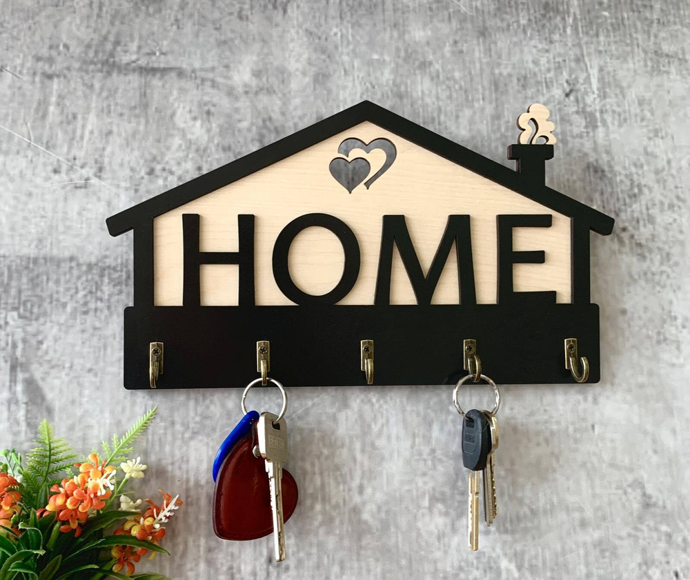 Ключница настенная "Домик HOME" с надписью HOME 5 крючков #1