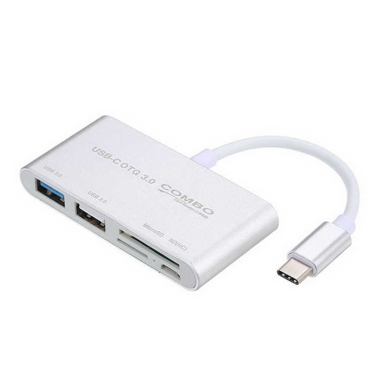 Адаптер - переходник USB3.1 Type-C - USB2.0 - USB3.0 - картридер TF/SD, серебро  #1