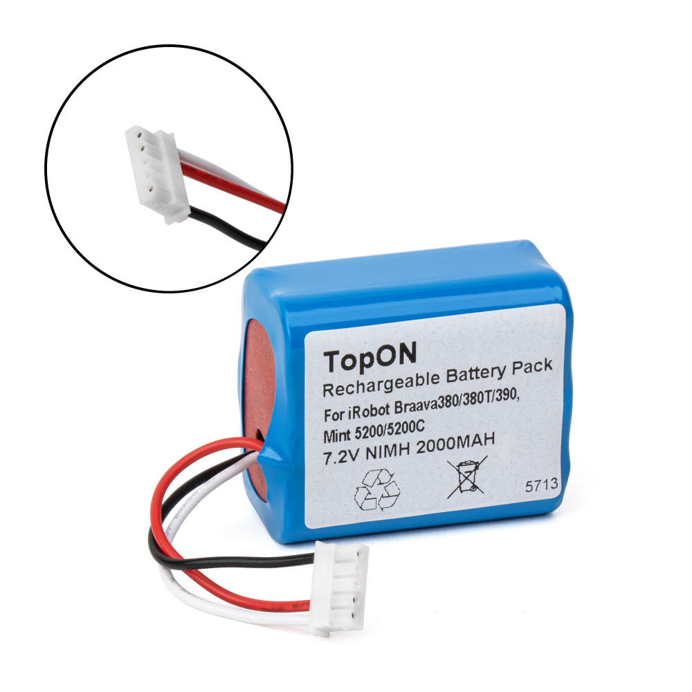 Аккумулятор TopON для робота-пылесоса IRobot Braava 380, 380T, 390T - Series 7.2V 2000mAh (Ni-MH) PN: #1