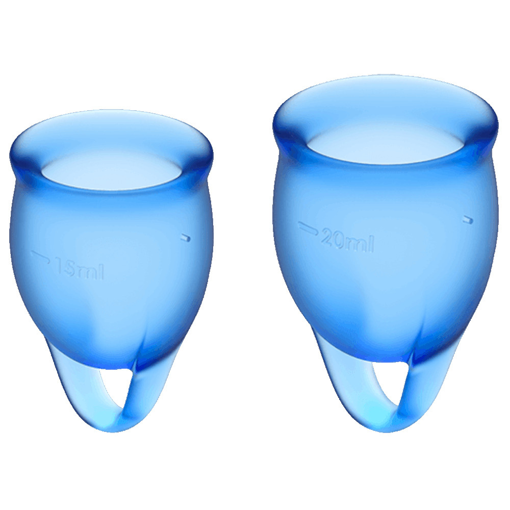 Менструальные чаши Satisfyer Feel Confident, синие. Набор менструальных чаш, 2шт, 15 и 20 мл  #1