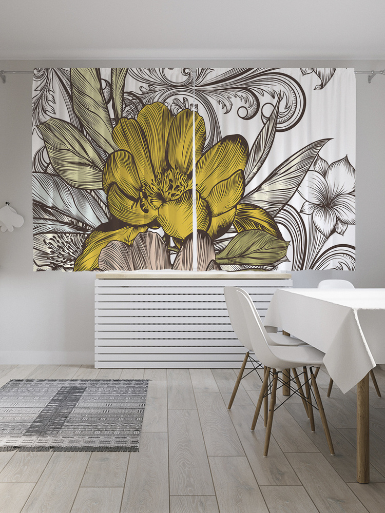 Фотошторы для кухни и спальни JoyArty "Графические цветы", 2 полотна со шторной лентой шириной по 145 #1